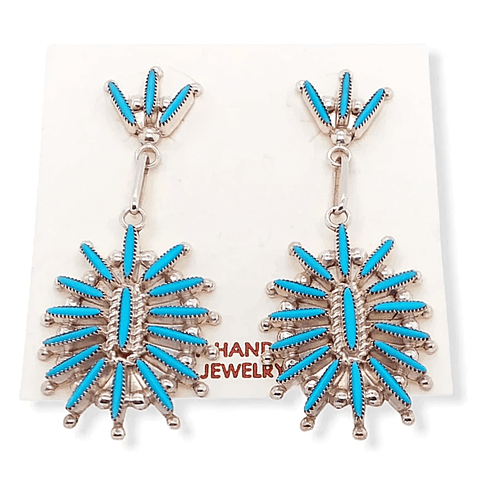 Image of Native American Earrings - Zuni Sleeping Beauty Turquoise Needlepoint Earrings -Dangle Post