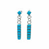 Native American Earrings - Zuni Sleeping Beauty Turquoise Row Inlay Sterling Silver Dangle Post Earrings - Native American