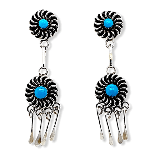 Image of Native American Earrings - Zuni Sleeping Beauty Turquoise Sun Swirl Dangle Earrings