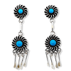 Native American Earrings - Zuni Sleeping Beauty Turquoise Sun Swirl Dangle Earrings