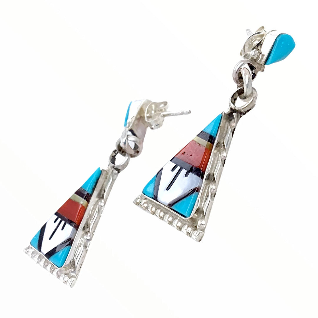 Native American offers Teepee Earrings, Abstract Figural Dangles, Long Triangle Earrings, Etched Sterling French Hooks, Primitive Tribal Earrings