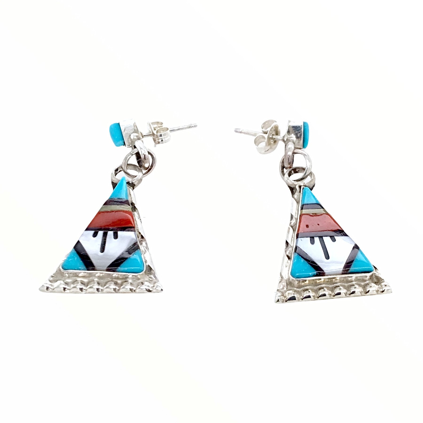 Native fashion American inlay earrings by artist Douglas Tortalito multi stone