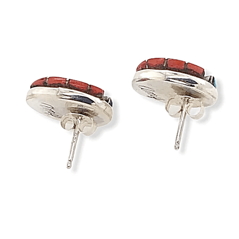 Image of Native American Earrings - Zuni Turquoise, Coral & Mother Of Pearl Swirl Earrings - Amy Quandelacy