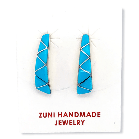 Image of Native American Earrings - Zuni Turquoise Inlay Curve Earrings - Rufina Halusewa