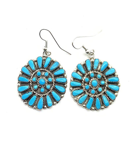 Image of Native American Earrings - Zuni Turquoise Petit Point Cluster Earrings -French Hooks