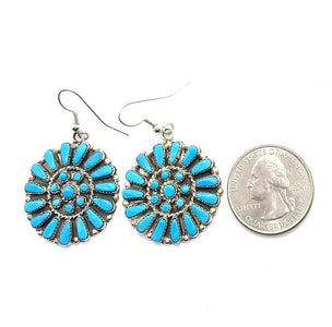 Native American Earrings - Zuni Turquoise Petit Point Cluster Earrings -French Hooks