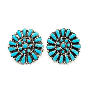 Native American Earrings - Zuni Turquoise Petit Point Cluster Post Earrings