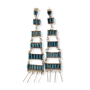 Native American Jewelry - Zuni Chandelier Turquoise Needle Point Earrings - Ophelia Soseeah