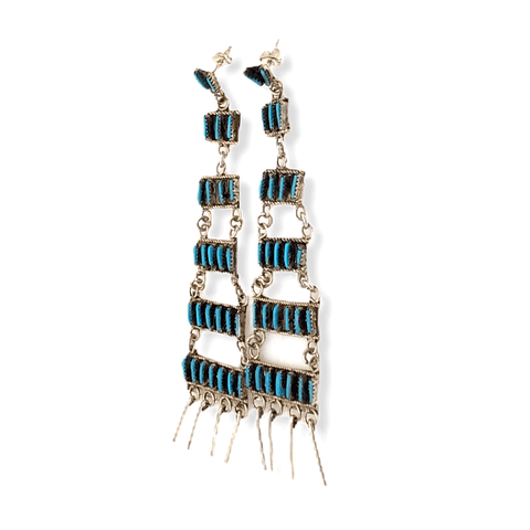 Image of Native American Jewelry - Zuni Chandelier Turquoise Needle Point Earrings - Ophelia Soseeah