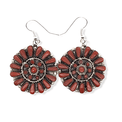 Image of Native American Jewelry - Zuni Coral Petit Point Earrings  -French Hook