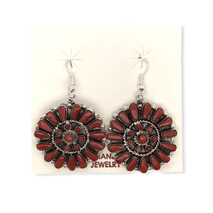 Native American Jewelry - Zuni Coral Petit Point Earrings  -French Hook