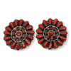 Native American Jewelry - Zuni Coral Petit Point Earrings  -Post