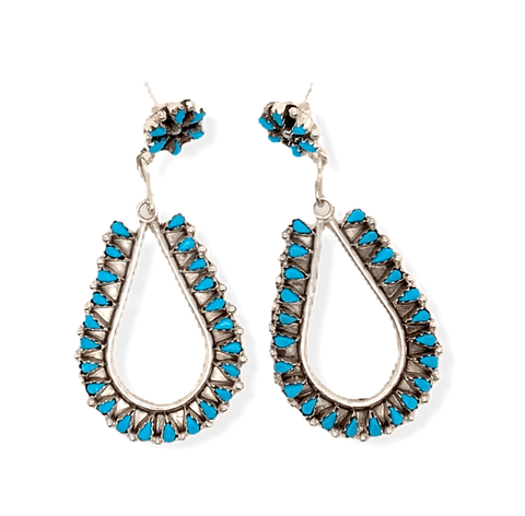 Image of Native American Jewelry - Zuni Handmade Petit Point Turquoise Earrings By Tricia Leekity -Medium
