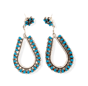 Native American Jewelry - Zuni Handmade Petit Point Turquoise Earrings By Tricia Leekity -Medium