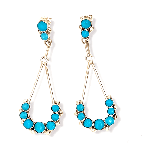 Image of Native American Jewelry - Zuni Handmade Turquoise Dangle Post Earrings By Erma Esalio