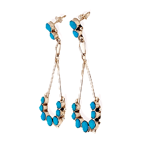 Image of Native American Jewelry - Zuni Handmade Turquoise Dangle Post Earrings By Erma Esalio