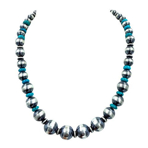 Image of Native American Necklaces - 18.5 Inch Navajo Pearls Graduated Turquoise Necklace - Multi-Size Beads- Native American