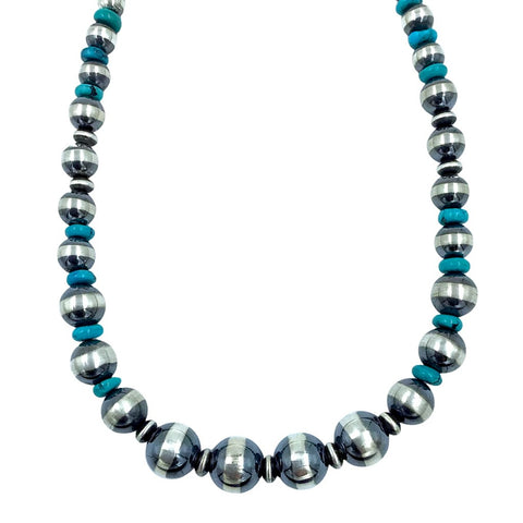 Image of Native American Necklaces - 18.5 Inch Navajo Pearls Graduated Turquoise Necklace - Multi-Size Beads- Native American
