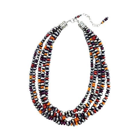 Image of Native American Necklaces - Five Strand Navajo Pearls & Spiny Oyster Necklace - Geneva J.A. - Native American