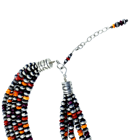 Image of Native American Necklaces - Five Strand Navajo Pearls & Spiny Oyster Necklace - Geneva J.A. - Native American