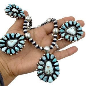 Native American Necklaces - Large Navajo Dry Creek Turquoise Many Stones Cluster Design Necklace & Earrings Set - Kathleen Chavez - Native American
