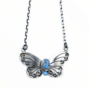 Native American Necklaces - Navajo Butterfly Golden Hills Turquoise & Sterling Silver Necklace - Rick Enriquez - Native American