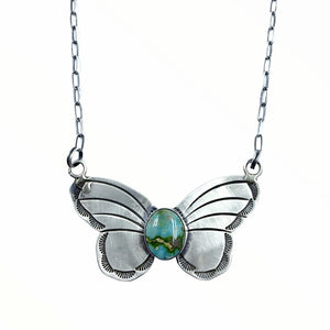 Native American Necklaces - Navajo Butterfly Sonoran Gold Turquoise & Sterling Silver Necklace - Rick Enriquez - Native American