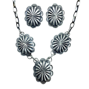 Native American Necklaces - Navajo Concho Oxidized Sterling Silver Necklace Set - Native American