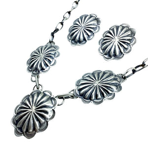Native American Necklaces - Navajo Concho Oxidized Sterling Silver Necklace Set - Native American