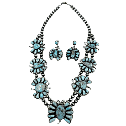Image of Native American Necklaces - Navajo Dry Creek Turquoise Butterfly Clusters Necklace & Earrings Set - Kathleen Chavez - Native American