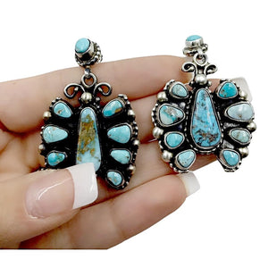 Native American Necklaces - Navajo Dry Creek Turquoise Butterfly Clusters Necklace & Earrings Set - Kathleen Chavez - Native American