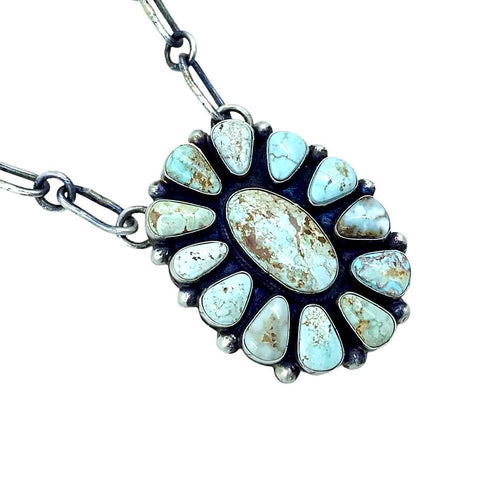 Image of Native American Necklaces - Navajo Dry Creek Turquoise Cluster Chain Necklace - Native American