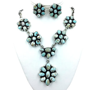 Native American Necklaces - Navajo Dry Creek Turquoise Cluster Dangle Necklace Set - Bea Tom - Native American