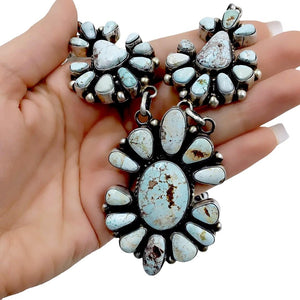 Native American Necklaces - Navajo Dry Creek Turquoise Cluster Design Necklace & Earrings Set - Kathleen Chavez - Native American