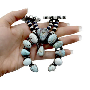 Native American Necklaces - Navajo Dry Creek Turquoise Clusters Naja Dangle Necklace Set - Ella Peters - Native American