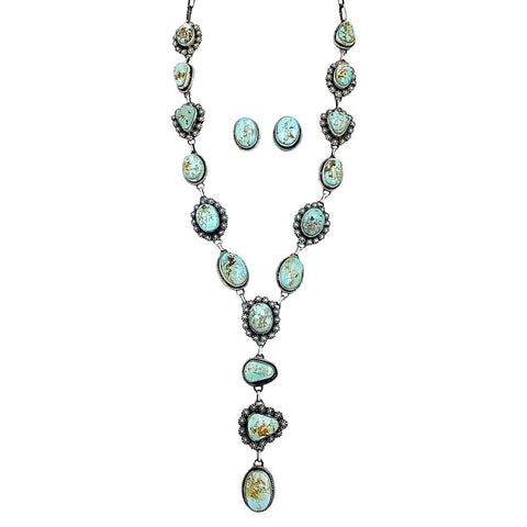 Image of Native American Necklaces - Navajo Dry Creek Turquoise Dangle Lariat Necklace Set - Paul Livingston - Native American