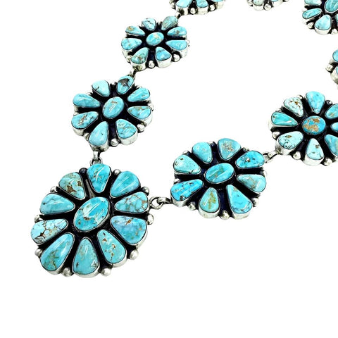 Native American Necklaces - Navajo Dry Creek Turquoise Flower Clusters Dangle Necklace Set - Bea Tom - Native American
