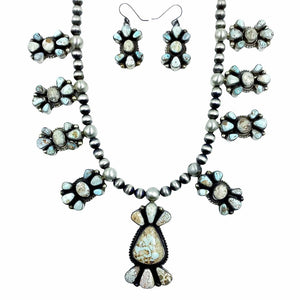 Native American Necklaces - Navajo Dry Creek Turquoise Long Cluster Design Necklace & Earrings Set - Kathleen Chavez - Native American