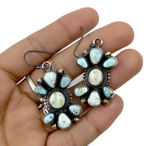 Native American Necklaces - Navajo Dry Creek Turquoise Long Cluster Design Necklace & Earrings Set - Kathleen Chavez - Native American