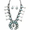 Native American Necklaces - Navajo Dry Creek Turquoise Squash Blossom Dangle Necklace & Earrings Set - Native American