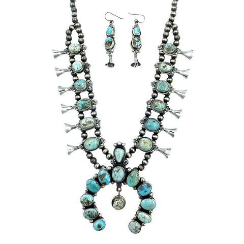 Image of Native American Necklaces - Navajo Dry Creek Turquoise Squash Blossom Necklace Set - Native American