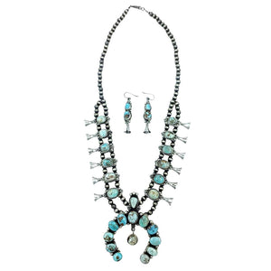 Native American Necklaces - Navajo Dry Creek Turquoise Squash Blossom Necklace Set - Native American