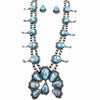Native American Necklaces - Navajo Golden Hill Turquoise Squash Blossom Stamped Necklace & Earrings Set - Thomas Francisco - Navajo