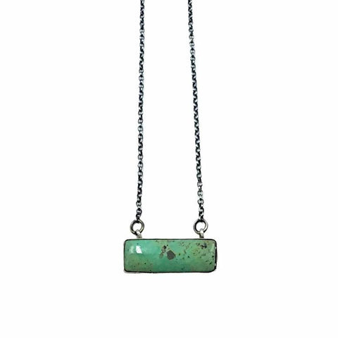 Image of Native American Necklaces - Navajo Green Royston Turquoise Bar Oxidized Sterling Silver Necklace- Kee J - Native American