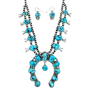 Native American Necklaces - Navajo Kingman Turquoise Squash Blossom Native American Necklace Set - Ella Peters - Native American