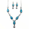 Native American Necklaces - Navajo Kingman Turquoise Teardrop Stone Necklace & Earrings Set - Mary Ann Spencer - Native American