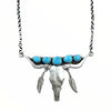 Native American Necklaces - Navajo Longhorn Steer Skull Kingman Turquoise Feather Dangle Necklace - Emer Thompson - Native American