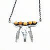 Native American Necklaces - Navajo Longhorn Steer Skull Orange Spiny Oyster Feather Dangle Necklace - Emer Thompson - Native American