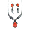 Native American Necklaces - Navajo Orange Spiny Oyster Feather Flower Necklace- L. James - Native American