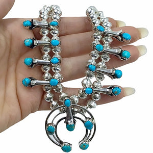 Native American Necklaces - Navajo Petite Children's Turquoise Squash Blossom Necklace Set - Phil & Lenore Garcia